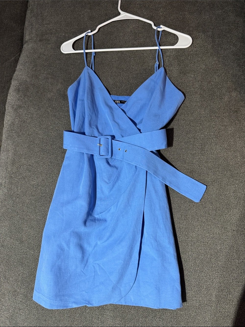 ZARA Blue Wrap Mini Dress with Belt XS - Picture 5 of 10